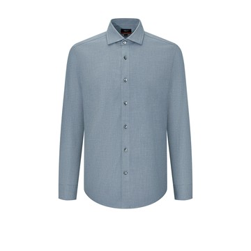 彈性雙面刷毛斜紋長袖休閒襯衫/鮮藍色 | 5612399272