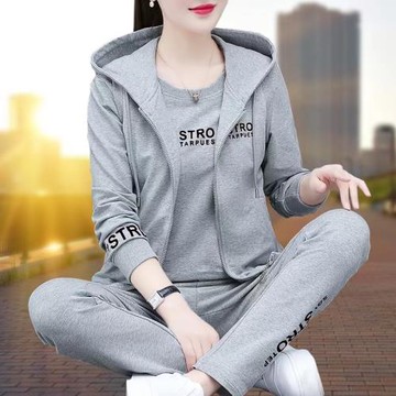 運動服套裝女衛衣三件套春秋2024新款時尚衛衣女裝中年媽媽休閑