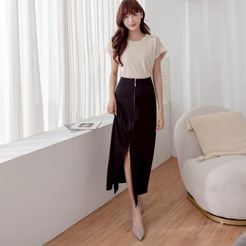 niceioi 都市女神曲線前開衩羅馬布長裙