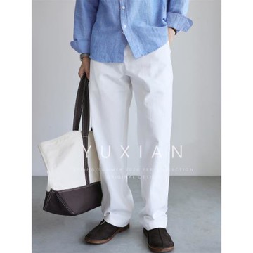YUXIAN美式純棉斜紋直筒合體彈力休閑商務男士寬松長褲純色春夏季