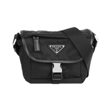PRADA 銀色三角牌Logo 再生尼龍釦式小斜背包(黑色)