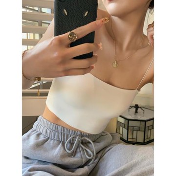 25夏季細帶吊帶背心打底衫內搭ins歐美風外穿無鋼圈帶胸墊抹胸女