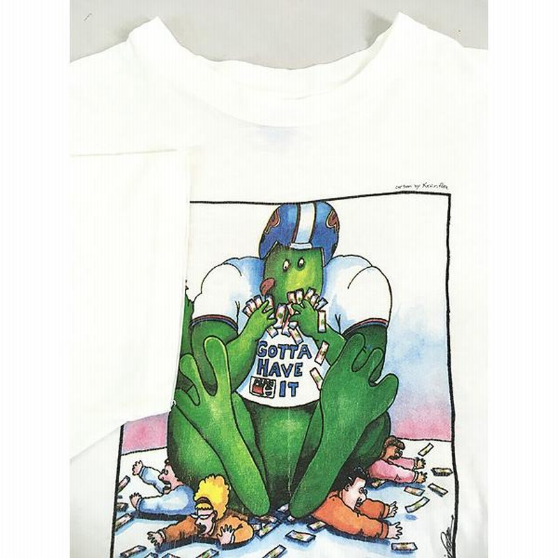 古着 90s USA製 恐竜 アメフト 企業 ポップ アート Tシャツ XL