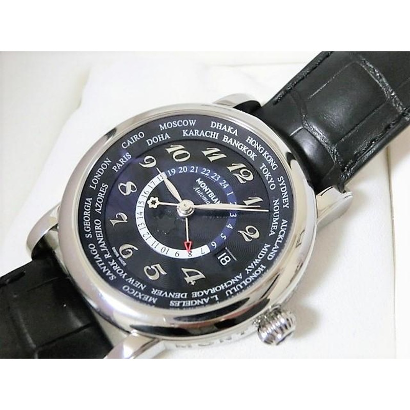 美品 モンブラン スターワールドタイム 106464 GMT デイト メンズ 腕時計 SS/レザー ブラック 自動巻き AT MONTBLANC【中古】【送料無料】  mk1812 | LINEブランドカタログ