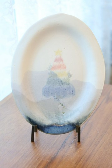 【母親節禮物】白色雪地彩虹聖誕樹躲貓貓土司蛋糕盤手作陶瓷收納