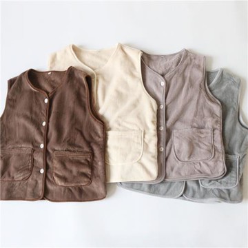 法蘭絨馬甲女士秋冬季珊瑚絨加絨保暖背心坎肩短款純色單排扣圓領