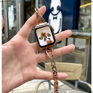 適用apple watch錶帶 iwatch2 3 4 5 6 7 SE代 鑲鑽 金屬錶帶 女士手鍊 41mm 44mm