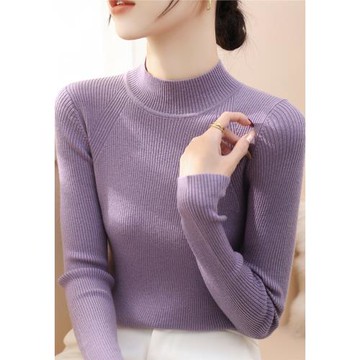 羊毛時尚冬季修身長袖針織毛衣2024年高級感半高領簡約內搭打底衫