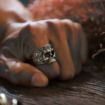 骷髏活塞戒指 - 哥德風 機車風格 男士飾品 純銀925