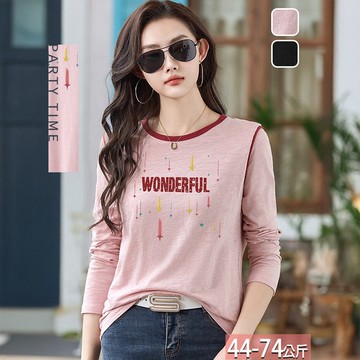 圓領字母亮片星星燙印上衣(2色) M-3XL【816229X】【現+預】☆流行前線☆