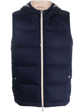 Eleventy - padded hooded sleeveless gilet - men - Wool/Cashmere/Elastane/Polyester/Goose Down/Goose Feather - 46 - Blue