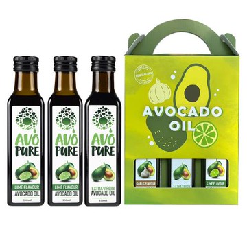 紐西蘭 AVOPURE-100%特級初榨冷壓酪梨油((萊姆風味x2+原味x1)250mlx3瓶-禮盒組 x 3瓶-禮盒組