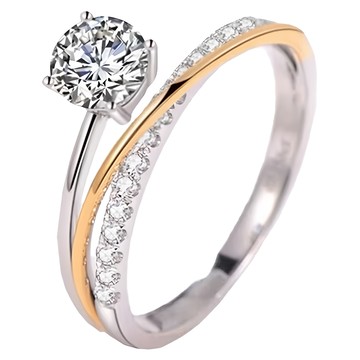 CF Diamond 女戒 莫桑鑽 三生三世 50分 S925純銀  可調整  銀色 + 金色