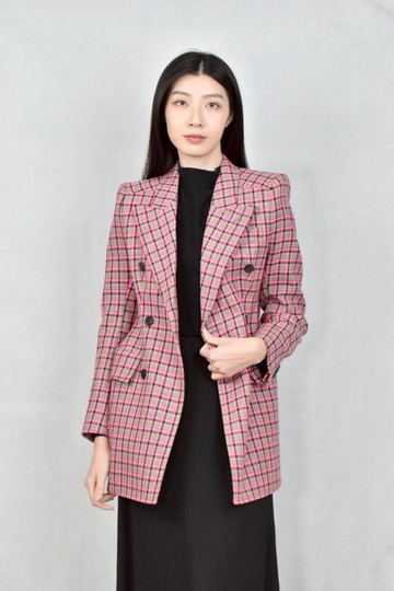 (S) balenciaga粉色格紋西裝外套