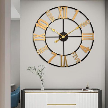 美式復古圓形鐵藝靜音掛鐘 創意跨境時鐘裝飾鐘表clock歐式壁鐘