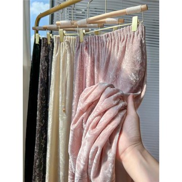 輕奢高級感壓皺金絲絨新中式寬松闊腿褲女2025春夏高腰垂感直筒褲
