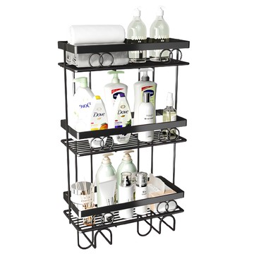 費歐家 圓環雕花馬桶水箱置物架 附背貼 三層 黑色 浴室收納  34 x 15 x 51.5cm  1個