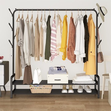 晾衣架落地雙桿門廳門口多功能簡易臥室衣帽架鞋架一體曬衣服架子