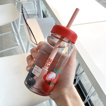 創意玻璃杯女帶吸管水杯簡約清新森系便攜杯子女可愛少女泡茶杯