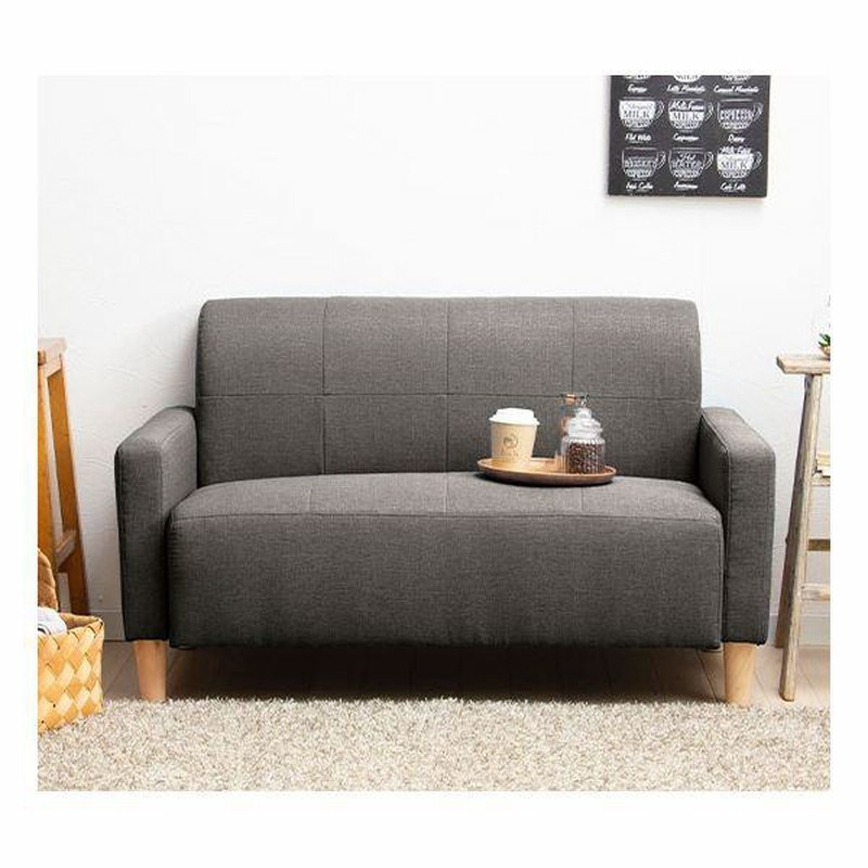 コンパクト ソファー 2人掛け 約113×62×68cm チャコールグレー 肘付き 