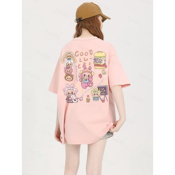 現貨當天出！女生短袖t恤 100%純棉衣服 加大碼寬鬆上衣 開排隊的拉佈佈韓版上衣  夏天百搭短T