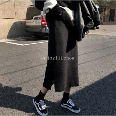 ニットスカート ロング 秋冬 タイトスカートスリットスカート 黒 無地 スカート ボトムス 着痩せ 通勤 2色 通販 Lineポイント最大get Lineショッピング
