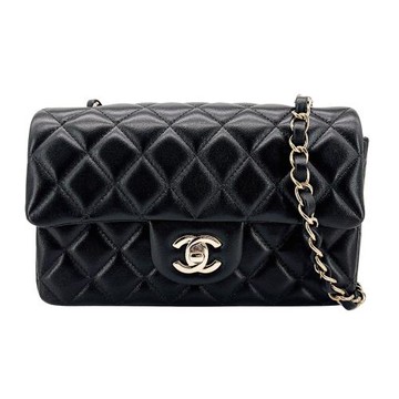 Chanel Mini Flap 淡金雙C菱格小羊皮斜背鍊包-20cm(A69900-黑)
