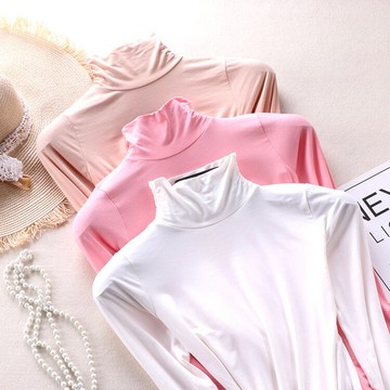 天天特價高領木代爾打底衫女長袖秋2017黑色堆堆領莫代爾t恤女薄