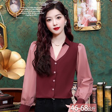 假兩件翻領撞色排釦襯衫 M-XL【836133X】【現+預】☆流行前線☆