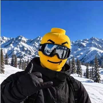 滑雪護臉搞怪印花麵罩全包圍整蠱道具黃色積木人麵罩戶外騎行防風