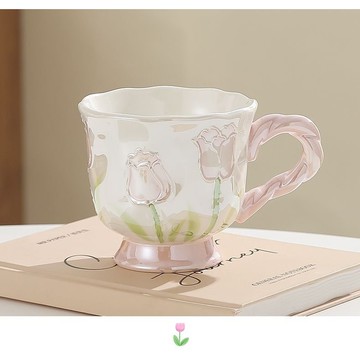 馬剋杯 玻璃杯 咖啡杯 果汁杯 杯子 牛奶杯 花茶杯 陶瓷杯 鬱金香陶瓷杯子手繪浮鵰咖啡杯馬剋杯帶蓋珠光釉少女花朵水杯禮