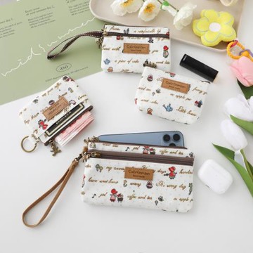 奶油系英文套裝 短款錢包卡包女大容量手機包學生可愛拉鏈小包