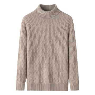 鄂爾多斯市產高端100純羊絨衫男高領加厚絞麻花休閑打底毛衣E3777