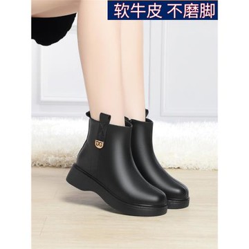 冬季真皮羊毛短靴女平底媽媽棉鞋中跟加絨中年棉皮鞋大碼軟底保暖