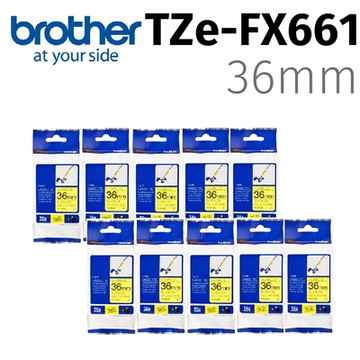 【10入組】brother TZe-FX661 (可彎曲)纜線標籤帶 ( 36mm黃底黑字 )