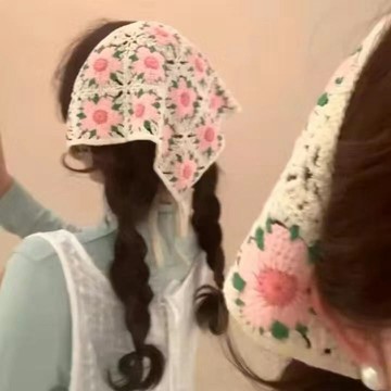 ✨桃園出貨✨【極速退款】春秋韓版針織鉤花鏤空三角巾女甜美可愛少女風花頭巾