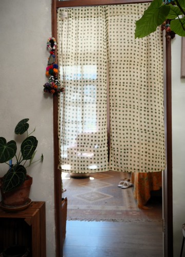 木印花門簾 *方塊綠