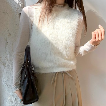 【HARPER】無袖上衣 背心 水貂毛削肩背心 | 現貨 【CLA25801K】