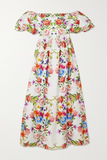Borgo de Nor - Juliet Off-the-shoulder Floral-print Cotton Maxi Dress - Blue - UK 6