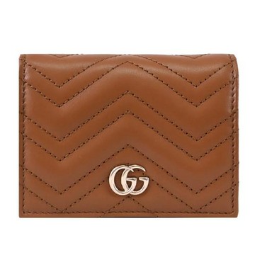 GUCCI 466492 GG Marmont 山型紋絎縫扣式短夾.焦糖棕