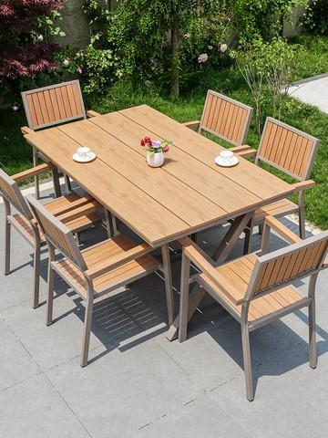 戶外塑木桌椅庭院鋁合金別墅花園陽臺防腐木休閑露臺室外擺餐桌椅