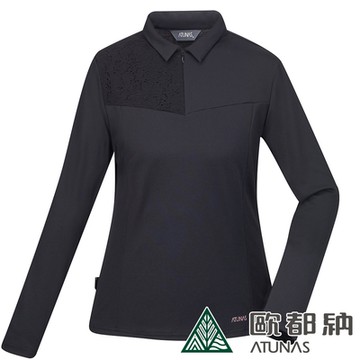 【ATUNAS 歐都納】女款Polygiene抑菌長袖排汗POLO衫A1PSEE04W黑/防曬透氣/吸濕快乾/戶外休閒旅遊