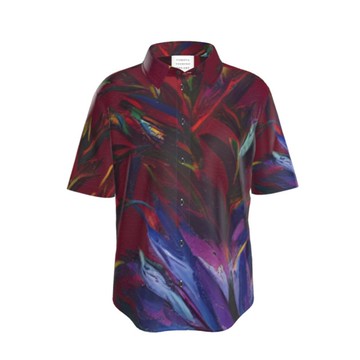 以油畫顏料繪製的異國情調植物圖案 短袖鈕釦襯衫