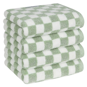 [Guy Laroche] 頂級先染系列毛巾 200g 40支精梳棉 格紋綠 4入  檢查綠色  4個