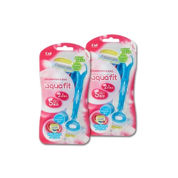 (2盒)日本KAI貝印AQUAFIT-靈活擺動5層刀片蘆薈潤澤護膚沐浴除毛刀-藍色3入/盒