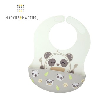 【MARCUS&MARCUS】動物樂園大口袋寬版矽膠立體圍兜(貓熊)
