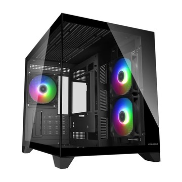 【COUGAR 美洲獅】FV150 Mini RGB 海景房 Mini機箱 電腦機殼 (內附3顆ARGB風扇) 黑色