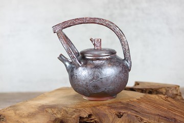 【送禮好物】250ml 天目柴燒 木紋提樑茶壺 葉敏祥手作精品