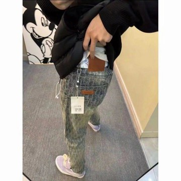 高奢高端歐貨字母滿印牛仔褲男潮牌痞帥修身提花小腳潮流休閒長褲 百搭休閑長褲男生牛仔褲