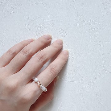 冬日白雪 天然晶石食指戒 (奶油藍月光.爆花白水晶)淨化/男用尾戒